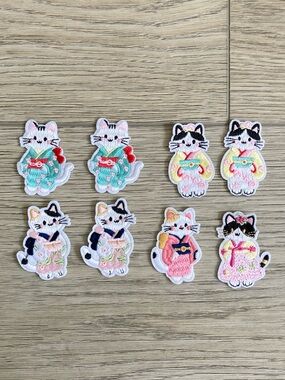 Assorted Cute Cat Embroidered Patches - Pink, Mint, Yellow